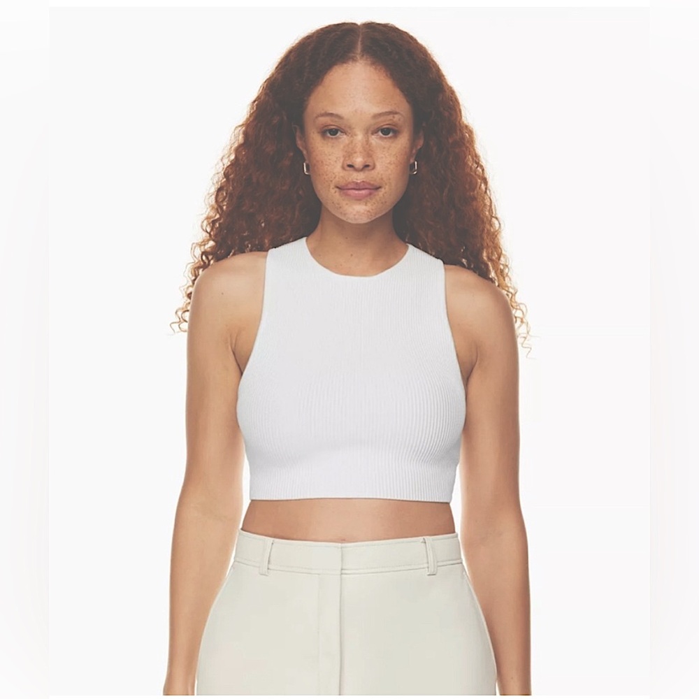 Babaton White Ribbed Crop Tank Top